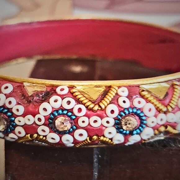 Unique Red Boho Bazaar Style Artisan Bangle | Charmingly Imperfect - Picture 4 of 7